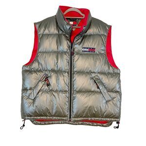 90s Tommy Hilfiger Puffer Vest Outdoor Series 2 Mens XXL Silver Hip Hop Urban